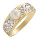 18K Sárga Arany Gyűrű Igazgyöngy és Gyémánt Drágakövekkel