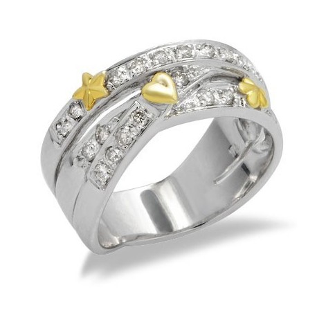 14K Kétárnyalatú Arany Gyűrű Gyémánt Drágakövekkel