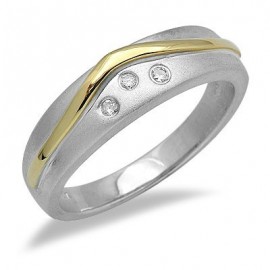 Sterling Ezüst Gyűrű 18K Arannyal és Gyémánt Drágakövekkel