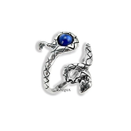 Állítható Ezüst Kígyó Gyűrű Kék Kristállyal