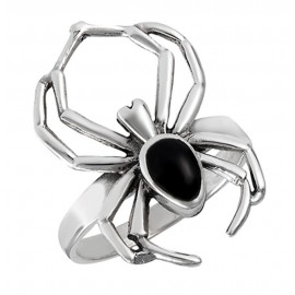 Ezüst Pók Gyűrű Fekete Kővel 