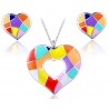 Szív Fülbevaló és Nyaklánc Szett Színes Tűzzománccal