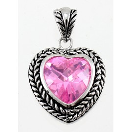 Ezüst Szívmedál Pink Cubic Zirconia Kővel