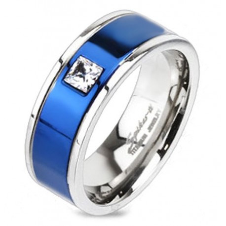 Titánium Karikagyűrű Kékkel Kombinálva Szintetikus Gyémánttal 